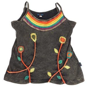 Agan Traders Womens Camisole XL Rainbow Flower Tank Cotton Boho Distress Shirt
